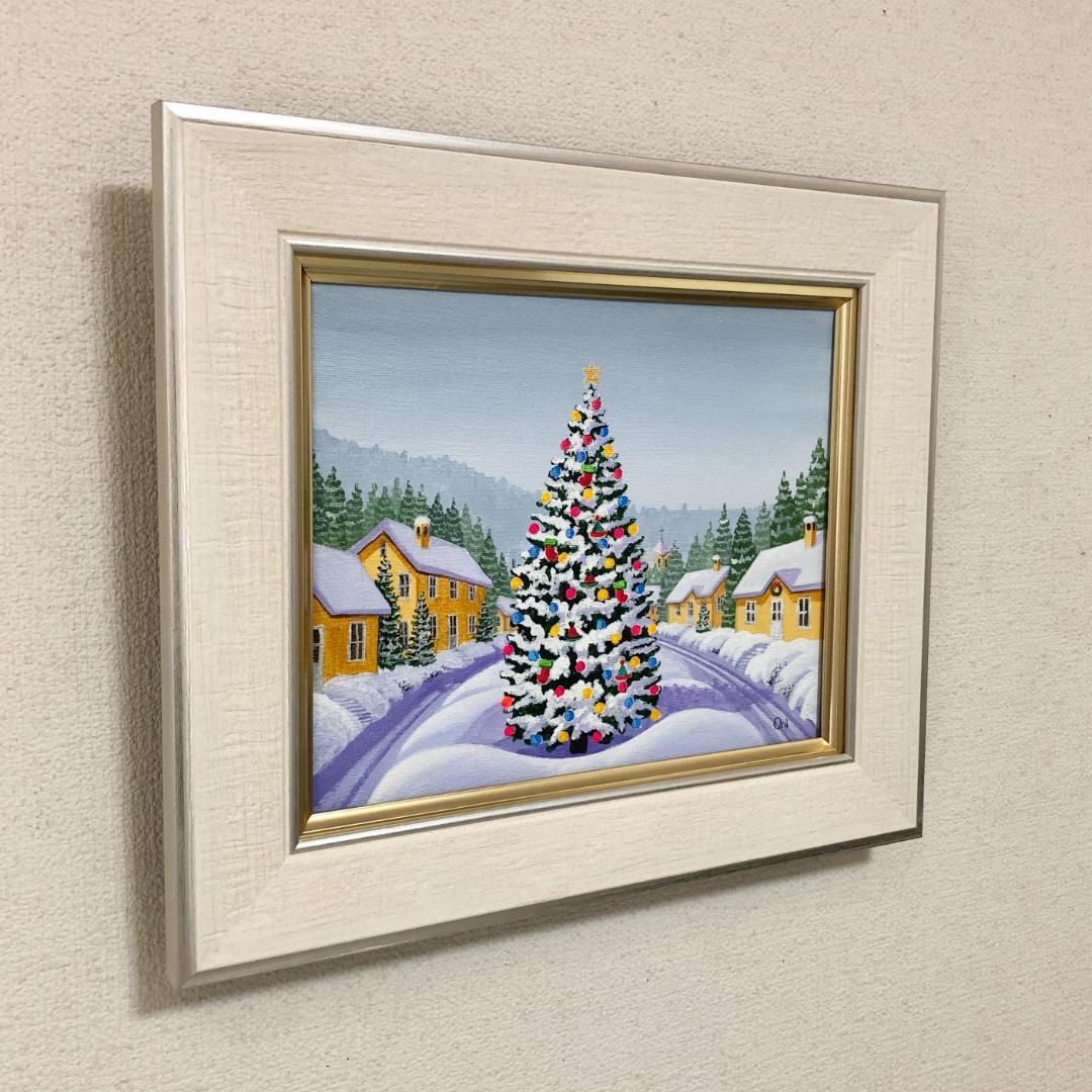 アクリル画　原画　「ホワイトクリスマス07」額縁付　F3サイズ　キャンバス