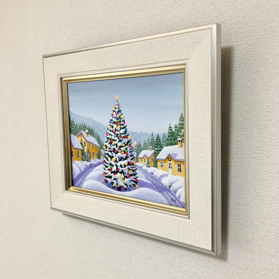 アクリル画　原画　「ホワイトクリスマス07」額縁付　F3サイズ　キャンバス