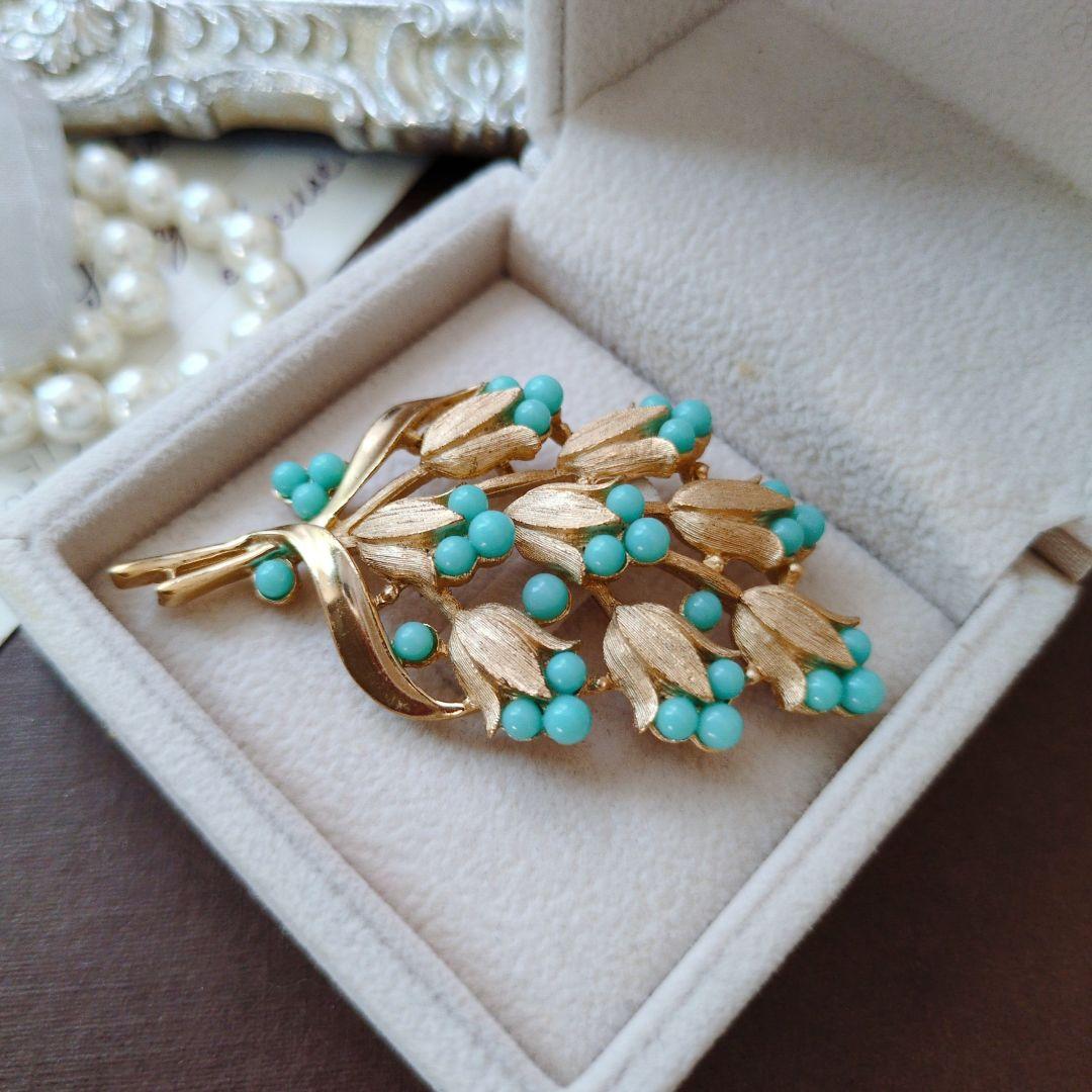 Trifari クラウン トリファリ ターコイズ クラッチブーケ ブローチ