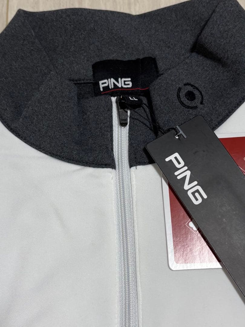 【新品・タグ付き】PINGハーフジップゴルフウェア　ホワイト×グレー LLサイズ