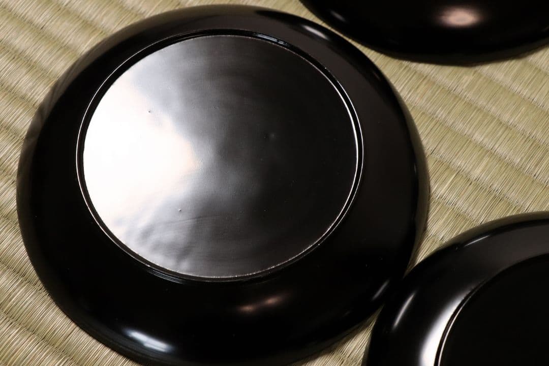 漆芸 時代 宝尽くし図 金蒔絵 黒塗 木皿 九客 天然木 明治大正 【CM59】