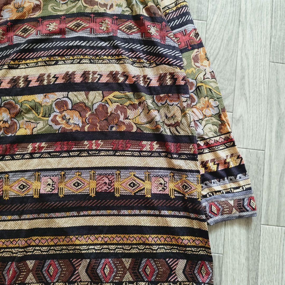 希少 LEONARD モックネック ひざ丈ワンピース ニット 総柄 LL