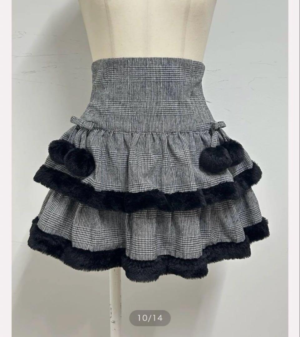 pium ファー付きティアードミニスカート