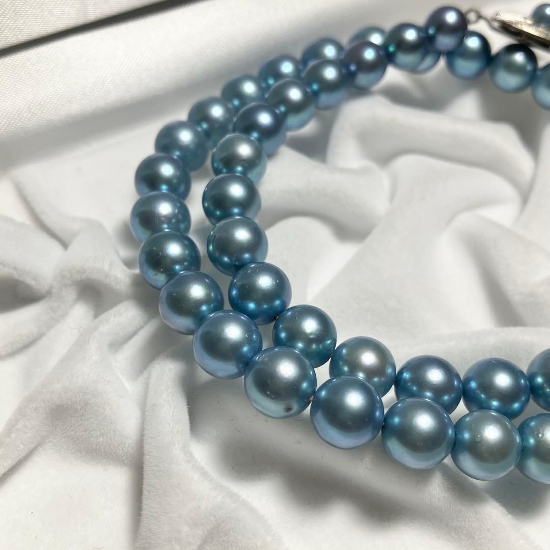 大珠 テリ強 アコヤ真珠 ブルー 7.5～8.5mm 44.5cm ネックレス
