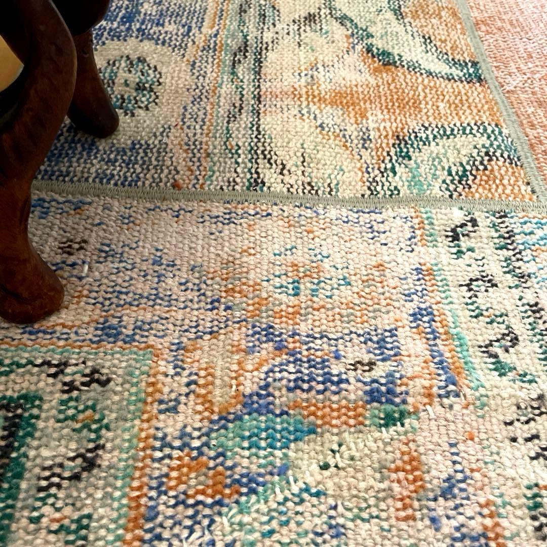 91×191優しいオレンジカラー　パッチワーク　トルコヴィンテージラグ