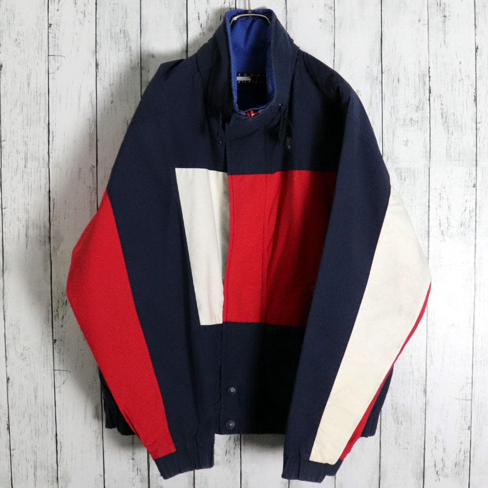 希少！９０s トミーヒルフィガー 背中ロゴ刺繍リバーシブルナイロンジャケット