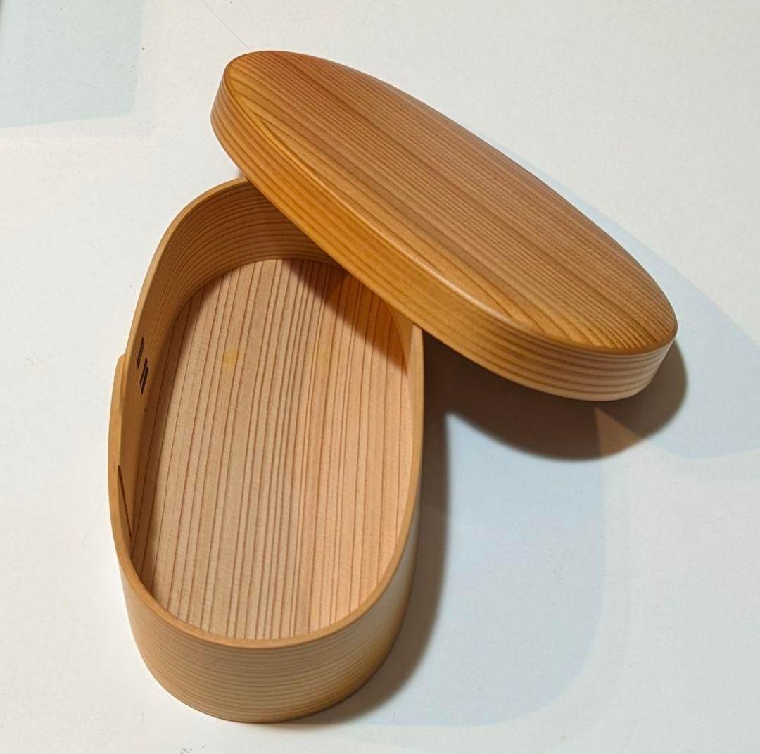 栗久/木製 大館曲げわっぱ 小判型弁当箱 スリム 伝統的工芸品 新品未使用