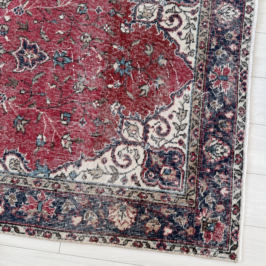 トルコ ヴィンテージラグ A126 ダークレッド ネイビー ターコイズブルー