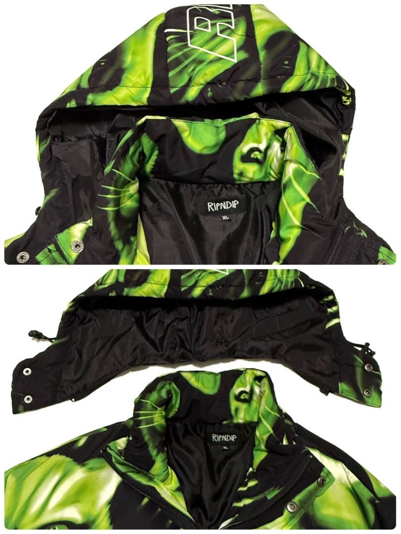 【美品】 RIPNDIP リップンディップ 総柄 フーデッド 中綿ジャケット