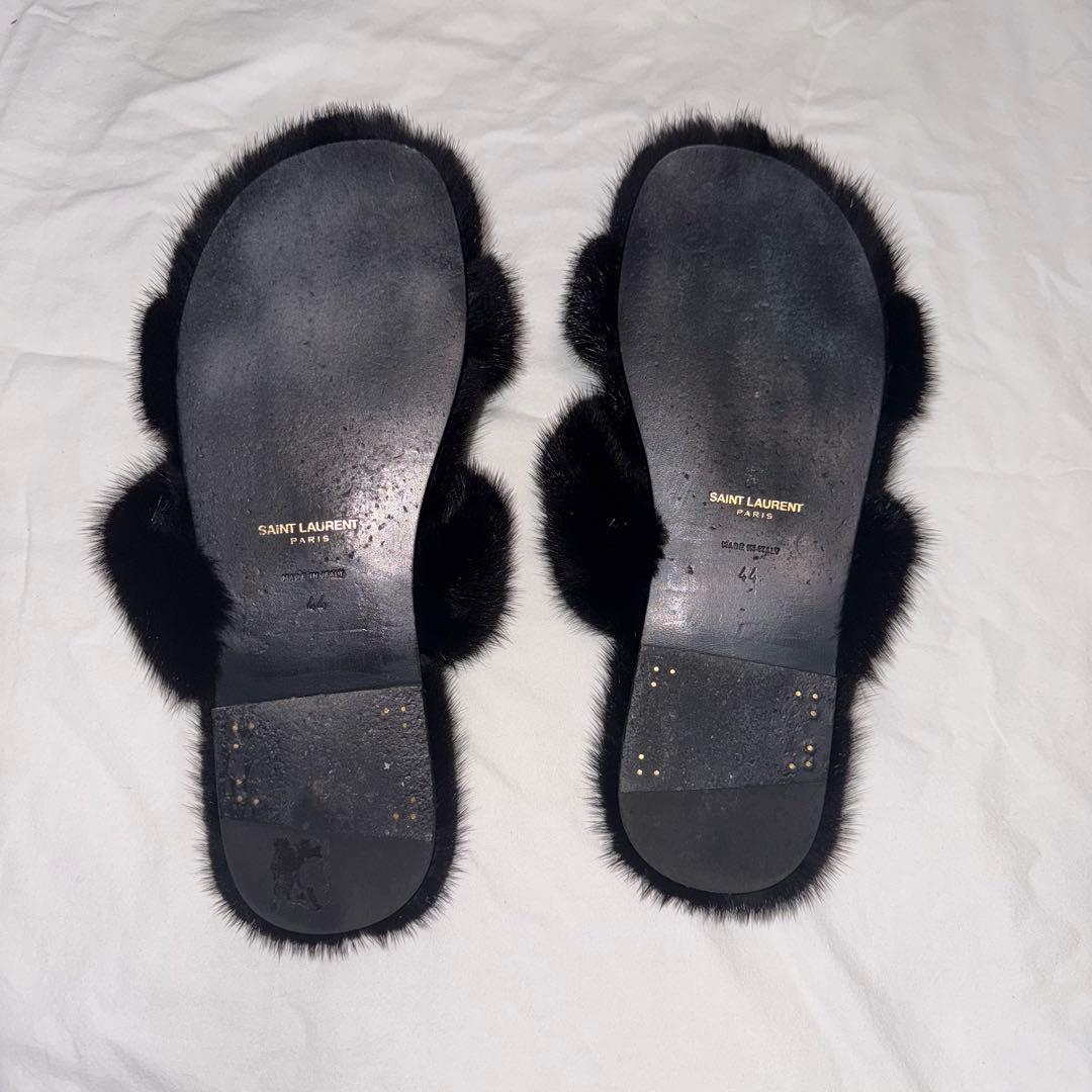 テ*ァ様 SAINT LAURENT ブラックファー・リアルミンクサンダル 44