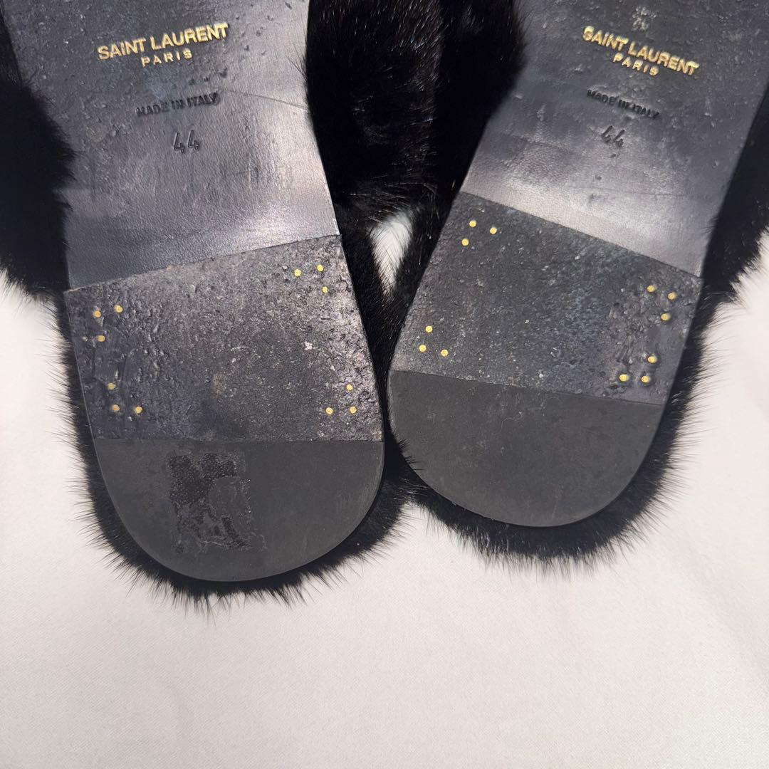 テ*ァ様 SAINT LAURENT ブラックファー・リアルミンクサンダル 44