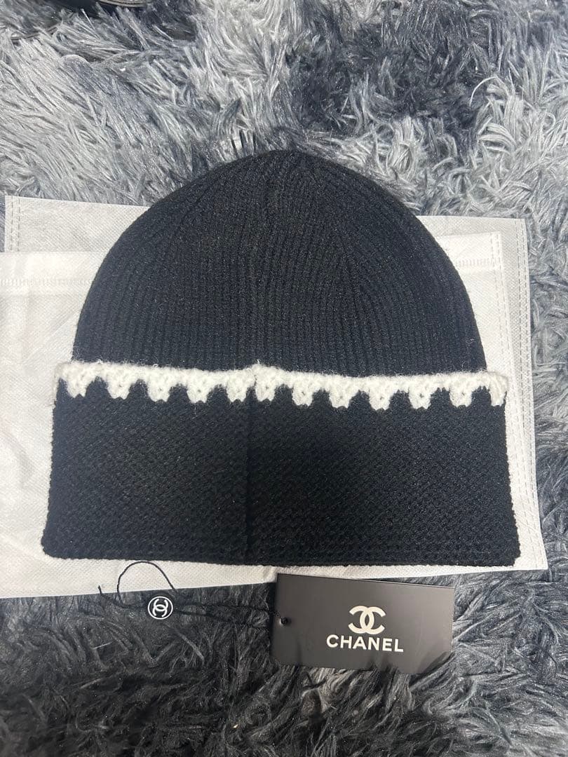 CHANEL ブラックニット帽・ビーニー