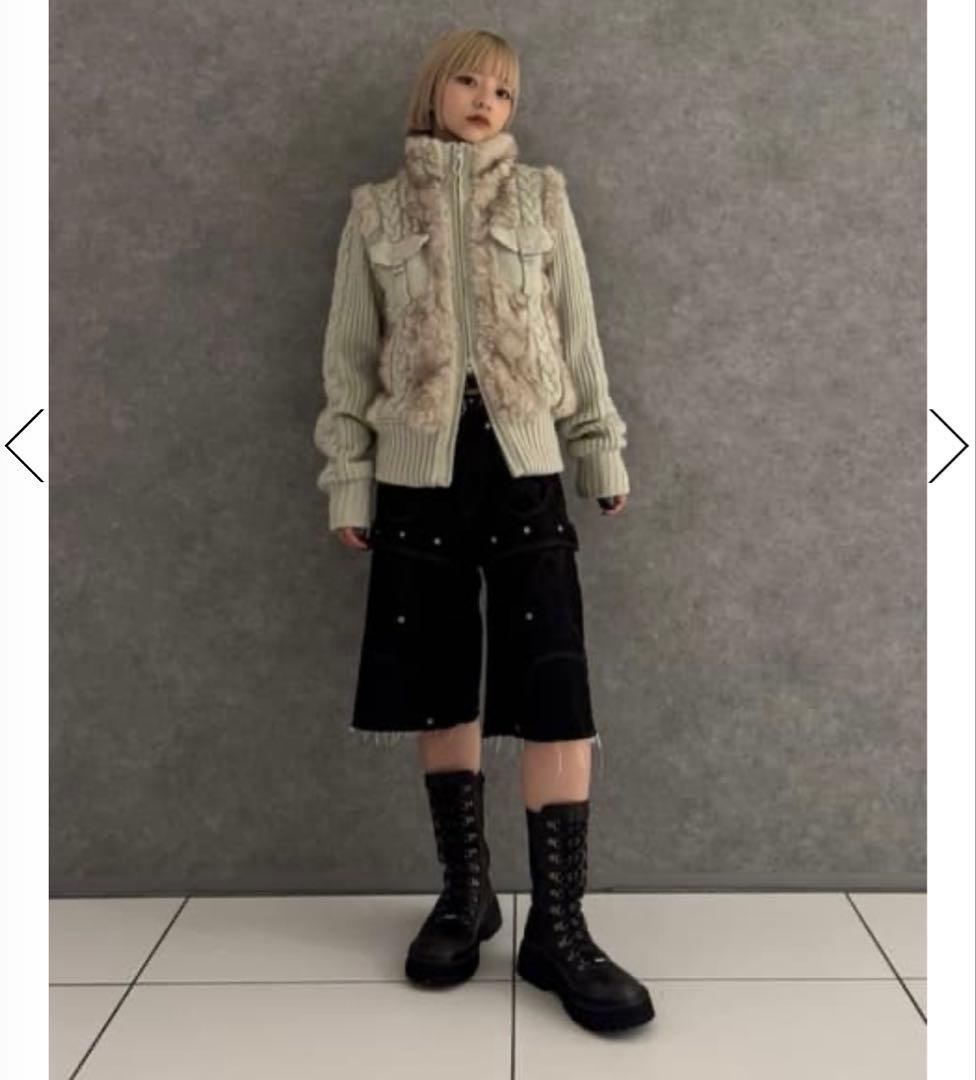 ラグアジェムLAGUA GEM CABLE KNIT FAUX FUR ブルゾン