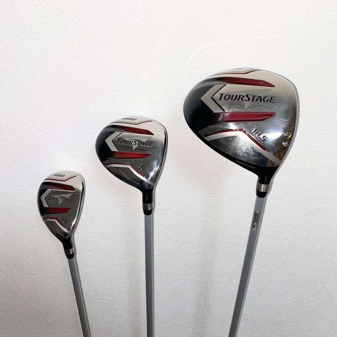 美品☆TOURSTAGEゴルフクラブ フルセット☆メンズ初心者キャディバッグ付S