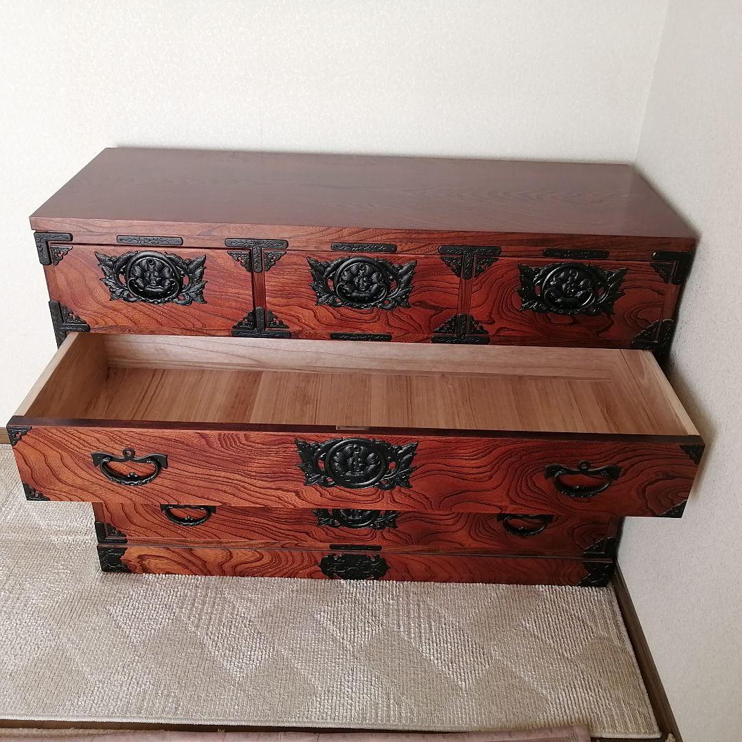 【美品】岩谷堂箪笥 漆塗り欅材 南部鉄金具 伝統工芸品 幅120cm