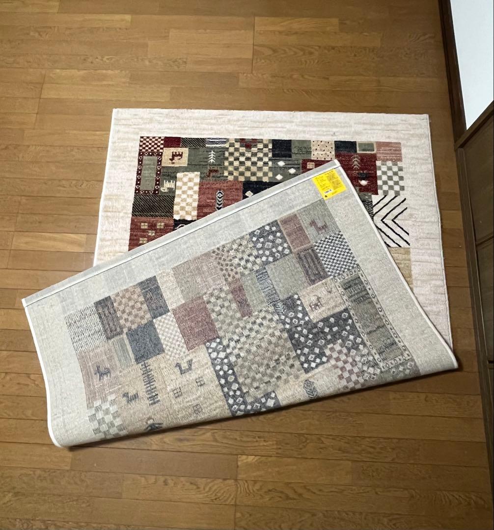 ウール100%パッチワークラグ 133x195 cm　中古