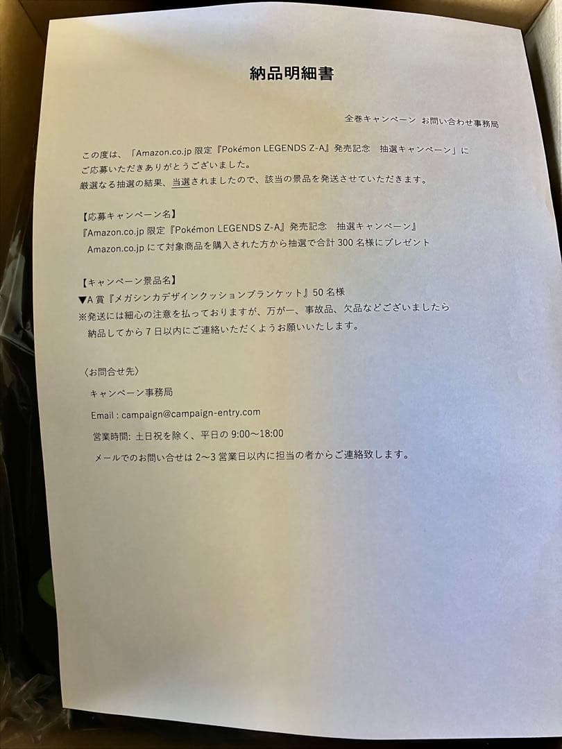 ポケモンレジェンズZA メガシンカデザインクッションブランケット A賞 当選品