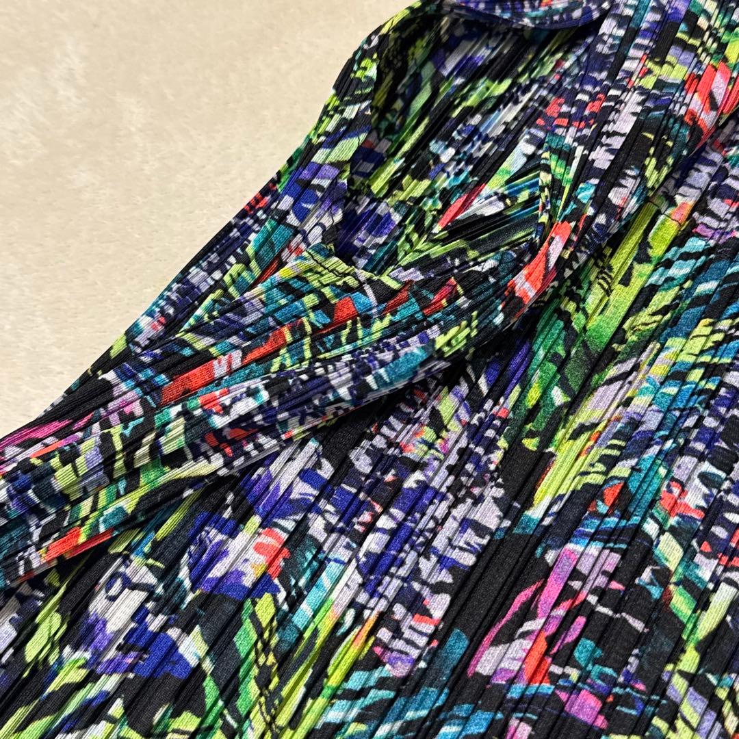 極美品✨PLEATS PLEASE 花柄　ワンピース　フレア　プリーツ　XL