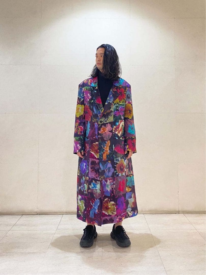 Yohji Yamamotoプールオム 22ss シルク花図鑑ロングジャケット