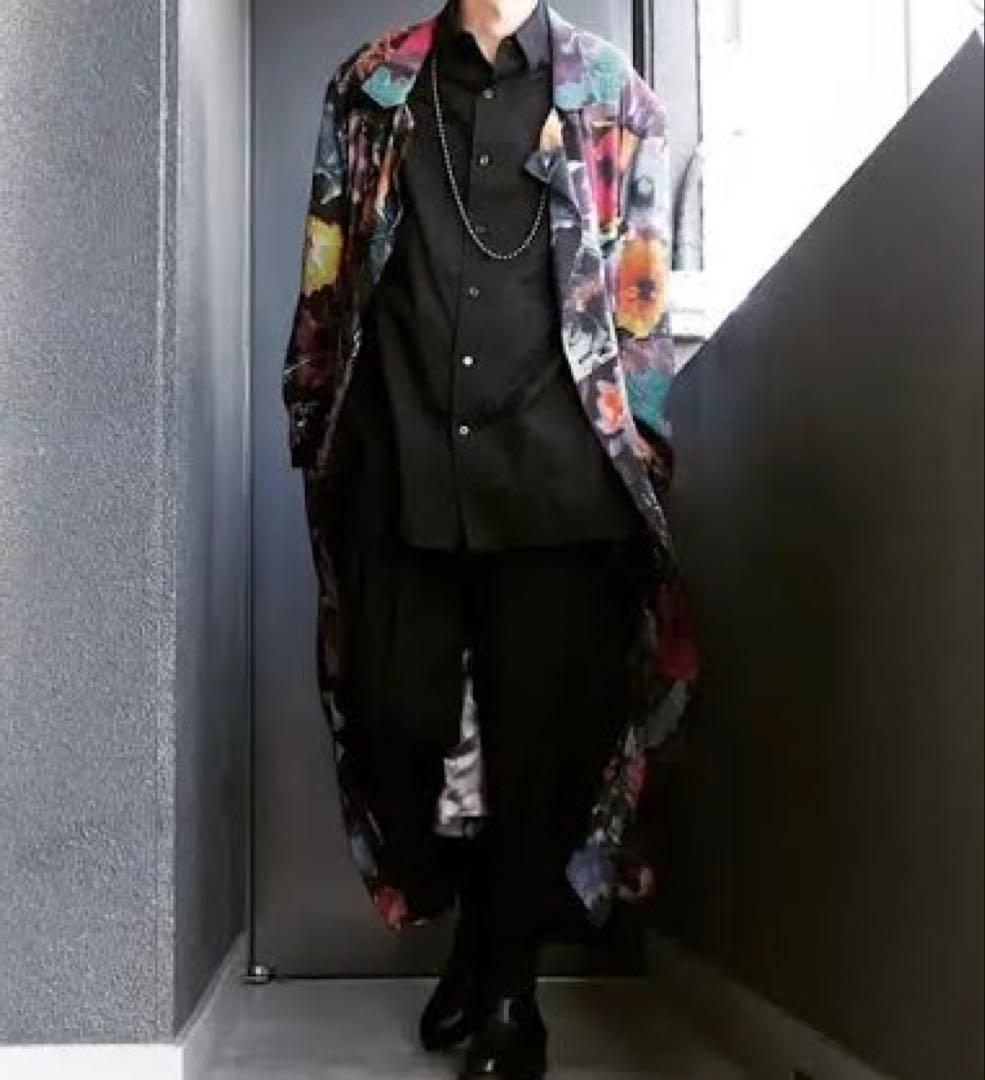 Yohji Yamamotoプールオム 22ss シルク花図鑑ロングジャケット