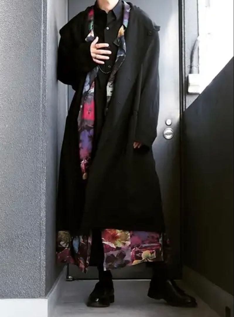 Yohji Yamamotoプールオム 22ss シルク花図鑑ロングジャケット