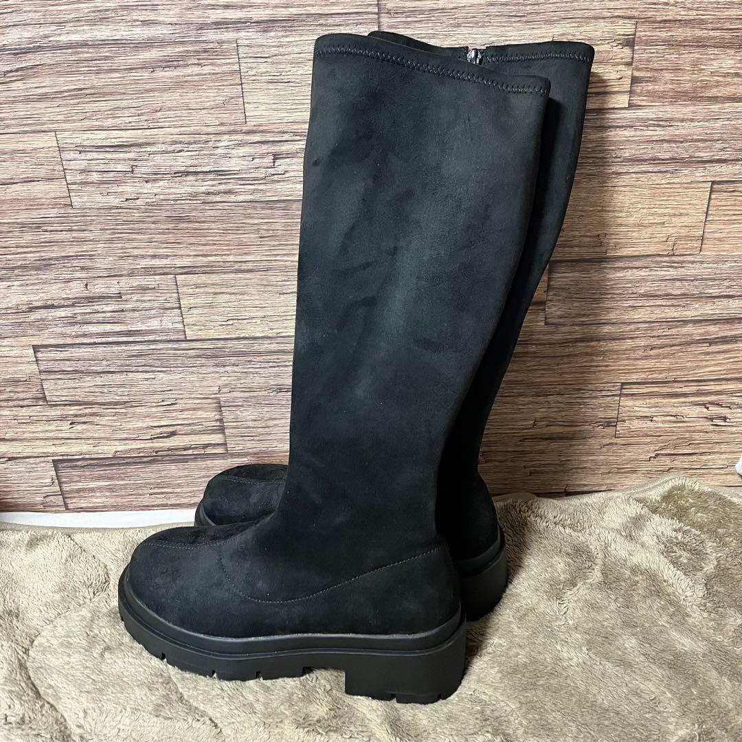 Heather スエード インヒール ブラックスストレッチロングブーツ M
