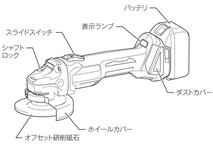 ディスクグラインダー 18V コードレス 充電式 外径100mm穴径15mm