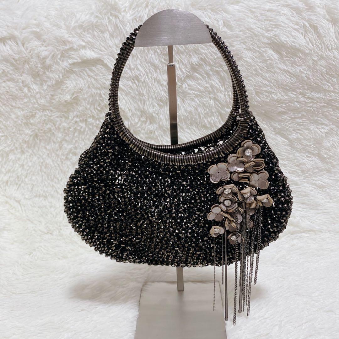 《希少》アンテプリマ ワイヤーバッグ メタリックブラック フラワーモチーフ