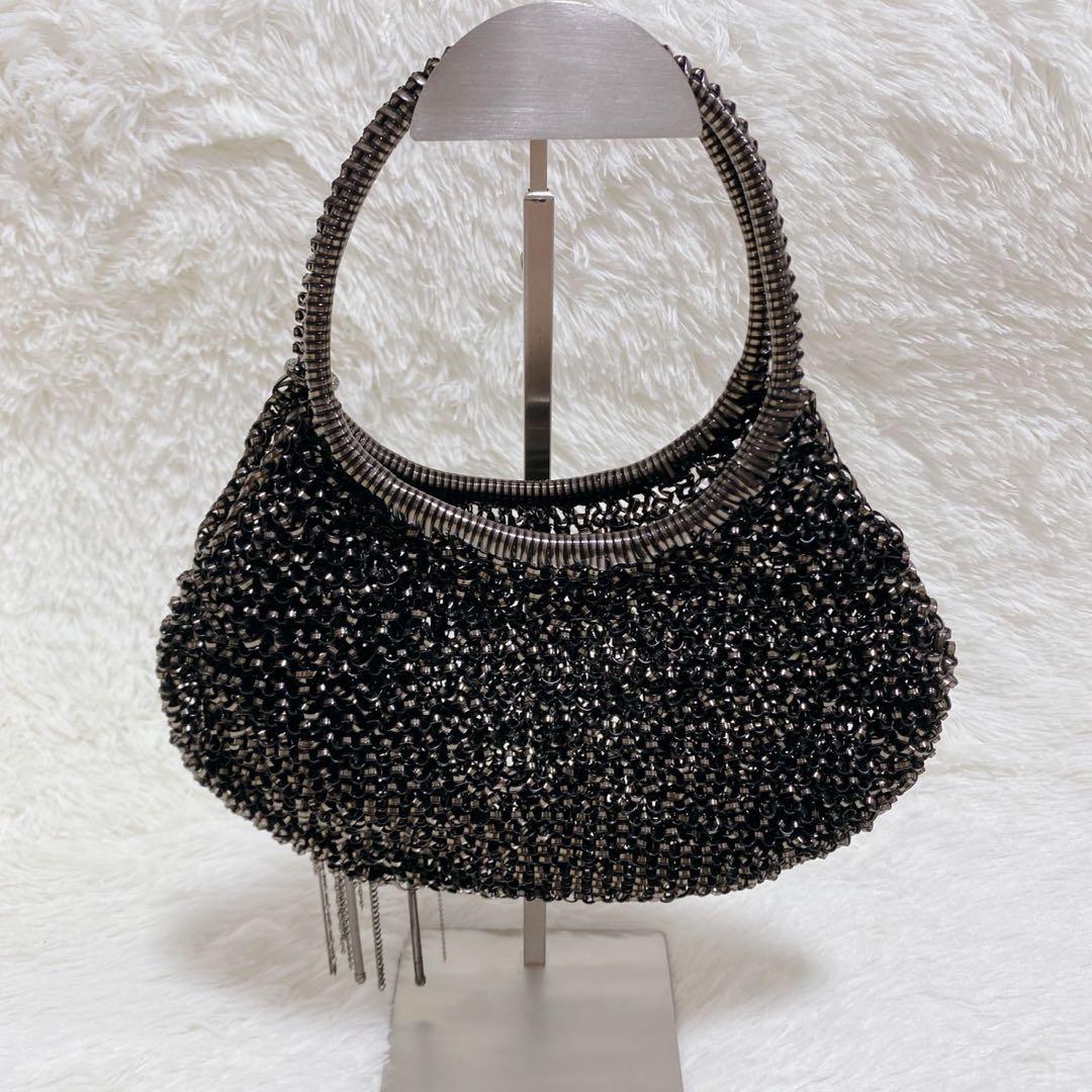 《希少》アンテプリマ ワイヤーバッグ メタリックブラック フラワーモチーフ