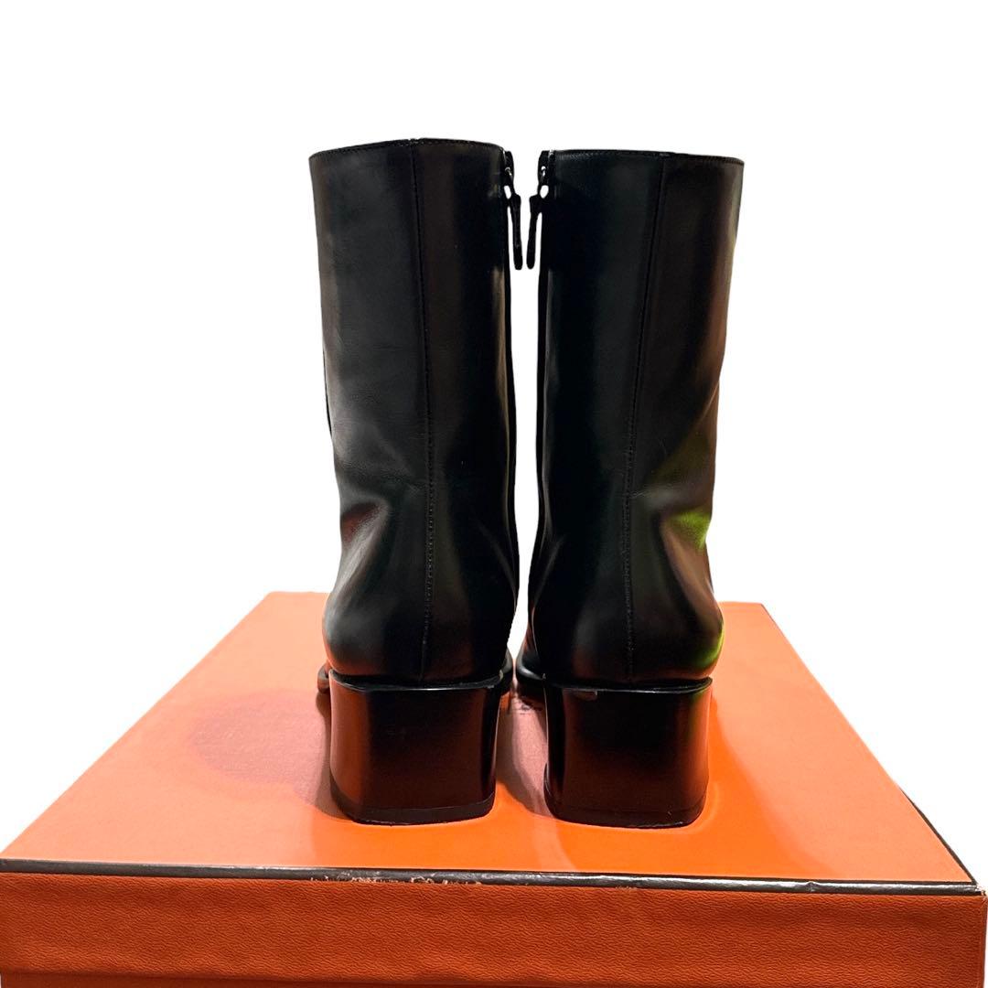 エルメス　黒 レザー スクエアトゥ ロングブーツ　36.5