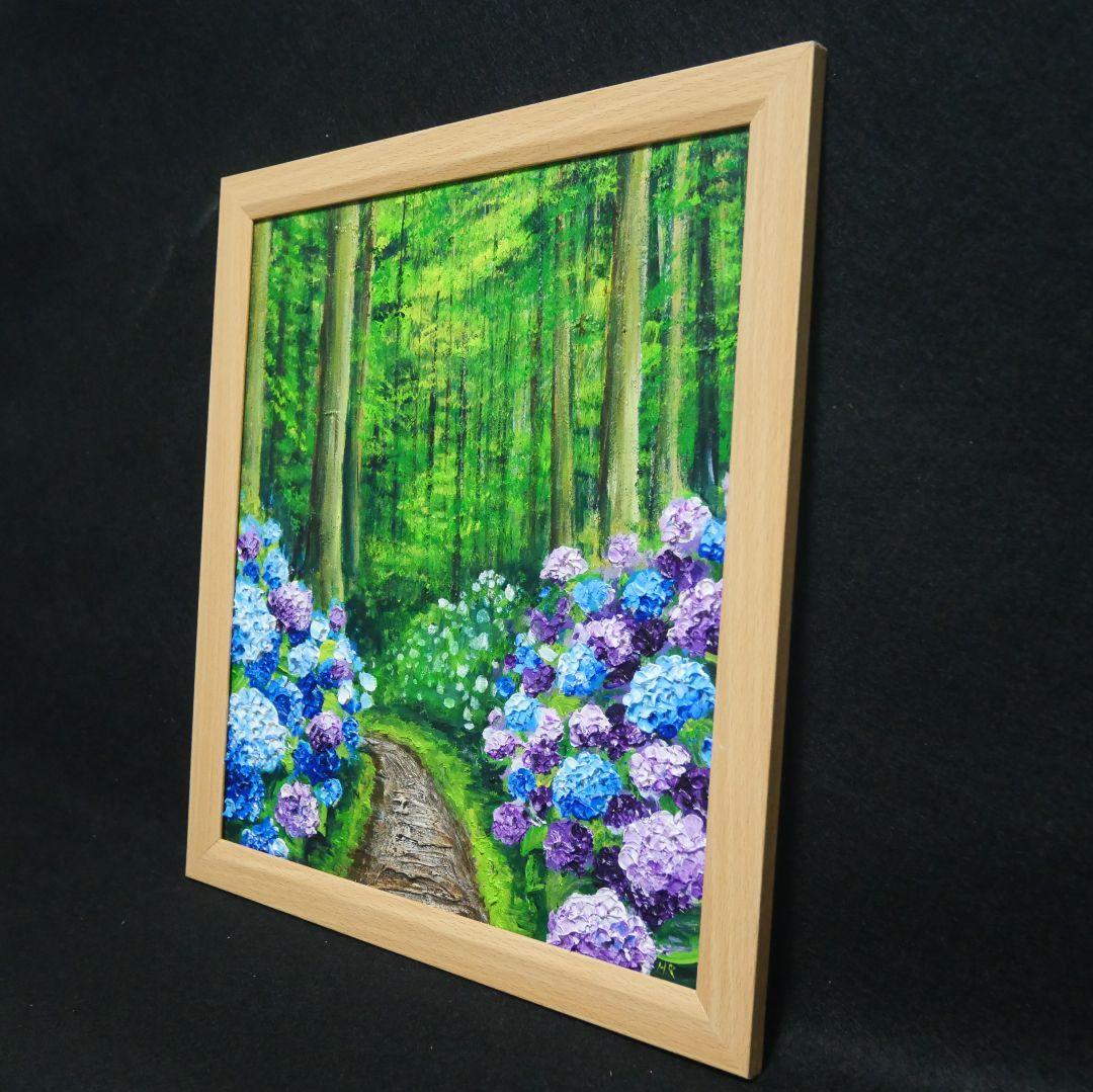 油絵 油彩 油彩画 絵 絵画【森の紫陽花の道】