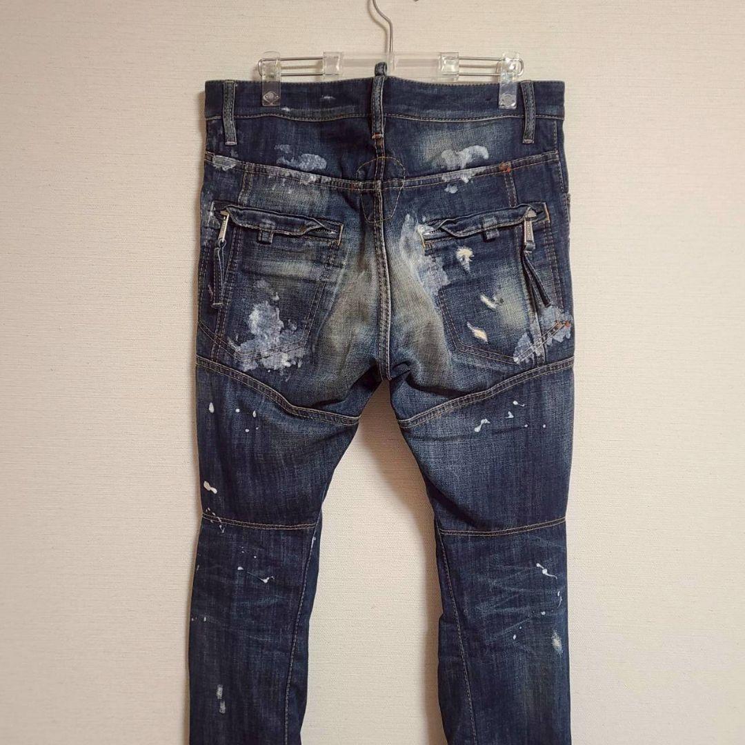 ディースクエアード デニム バイカーパンツ ペイント ダメージ加工 ジーンズ