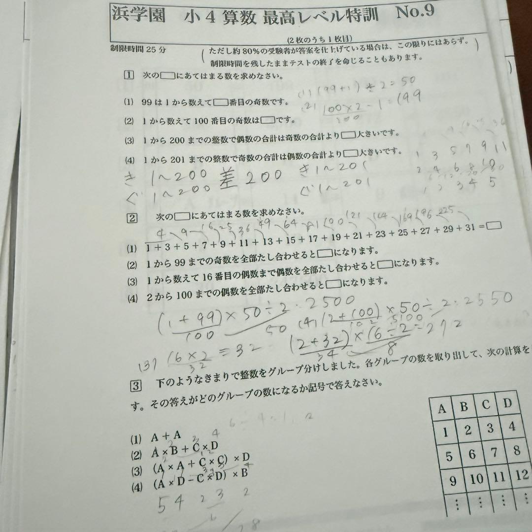 浜学園　小4 最高レベル特訓　算数　フルセット