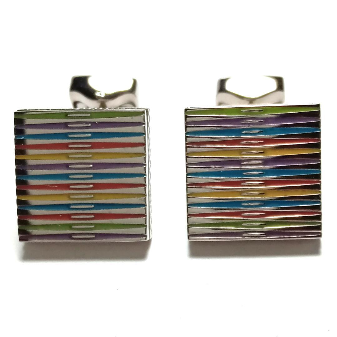tac91 タテオシアン カフリンクス チタン マルチカラーストライプ スクエア
