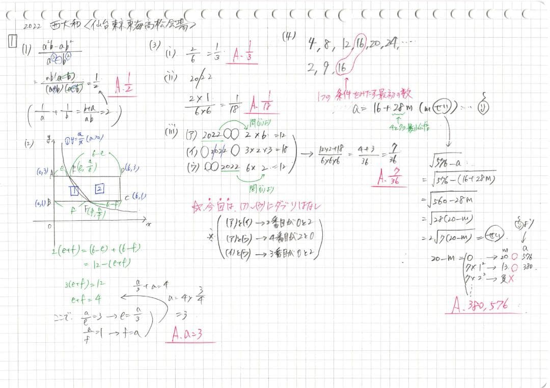 塾講師オリジナル数学解説 西大和仙台東京東海高松会場高校入試過去問2020-25
