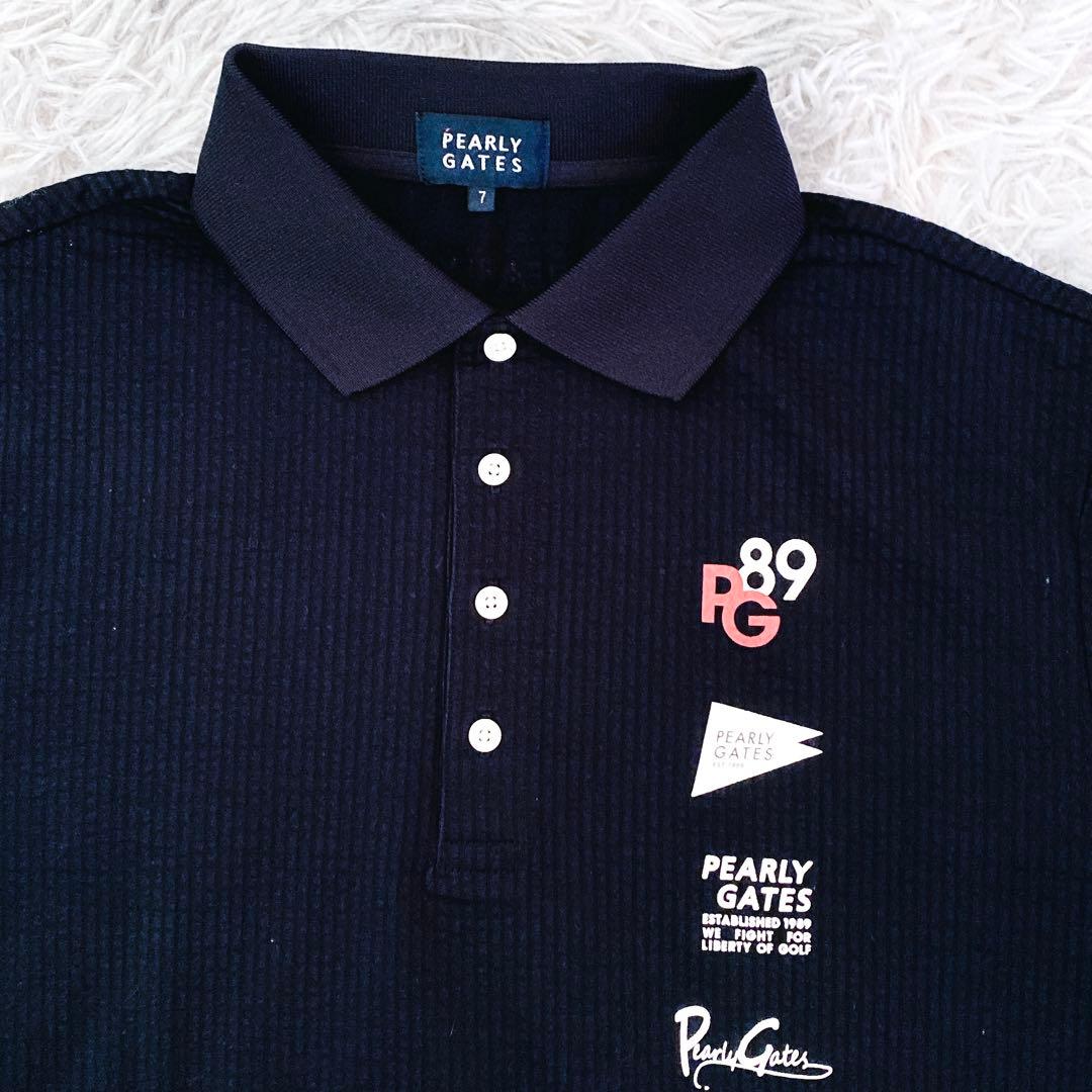 ☆PEARLY GATES ☆ホロシャツ サイズ7(3L)ブラック　ストライプ