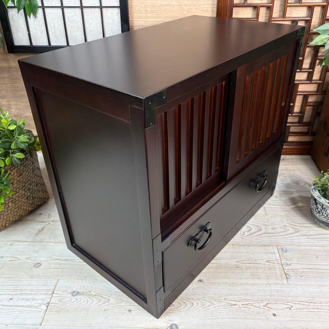訳あり品！【135】民芸家具木製桐材無垢引き戸チェストタンス木製収納家具和室和風