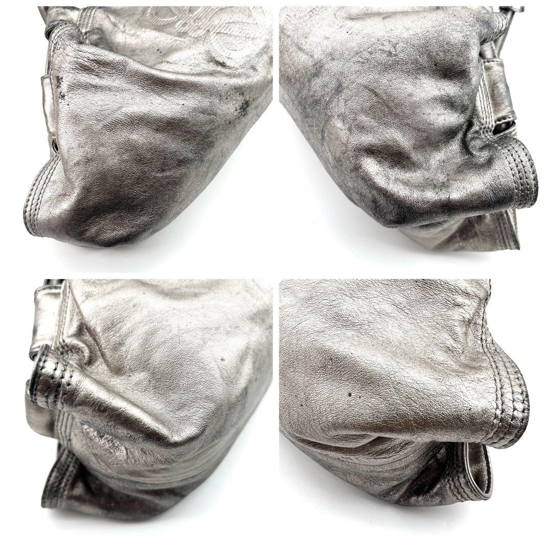 LOEWE　ハンドバック　本革　シボ革　ナッパアイレ　シルバー　アナグラム