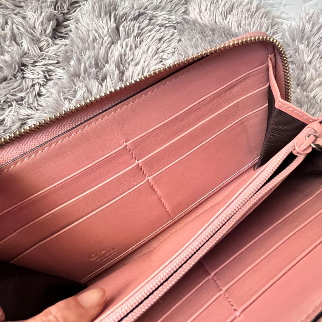 美品✨GUCCI マイクロシマ　ラウンドファスナー　長財布　レディース　ピンク