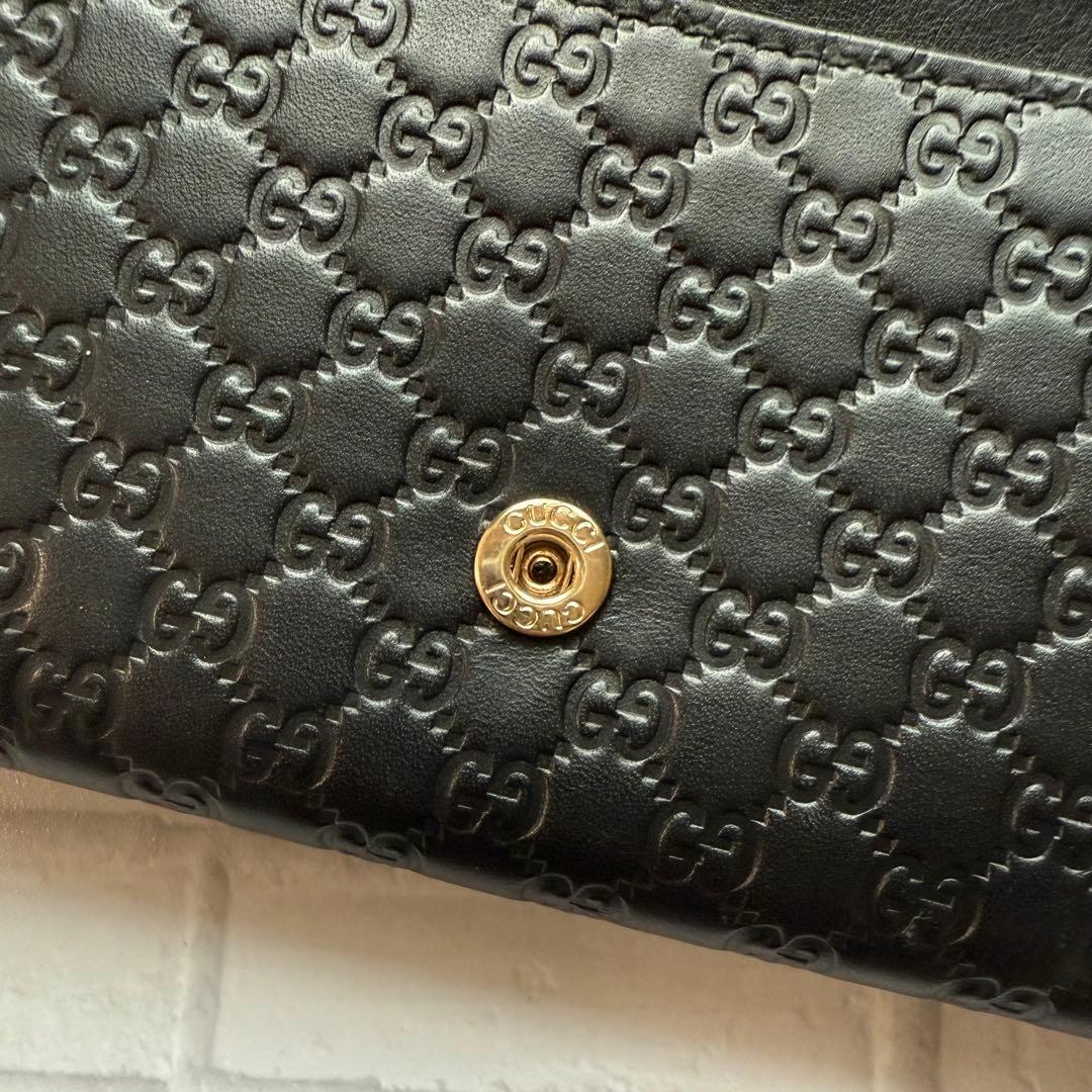 【GUCCI】長財布 マイクログッチシマ レザー/ブラック
