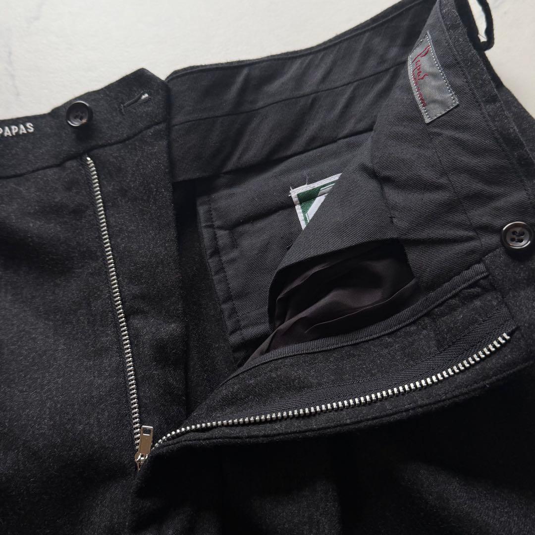 最高級カシミヤ混✨PAPAS ワイド2タックパンツ LL イタリア製最高級生地