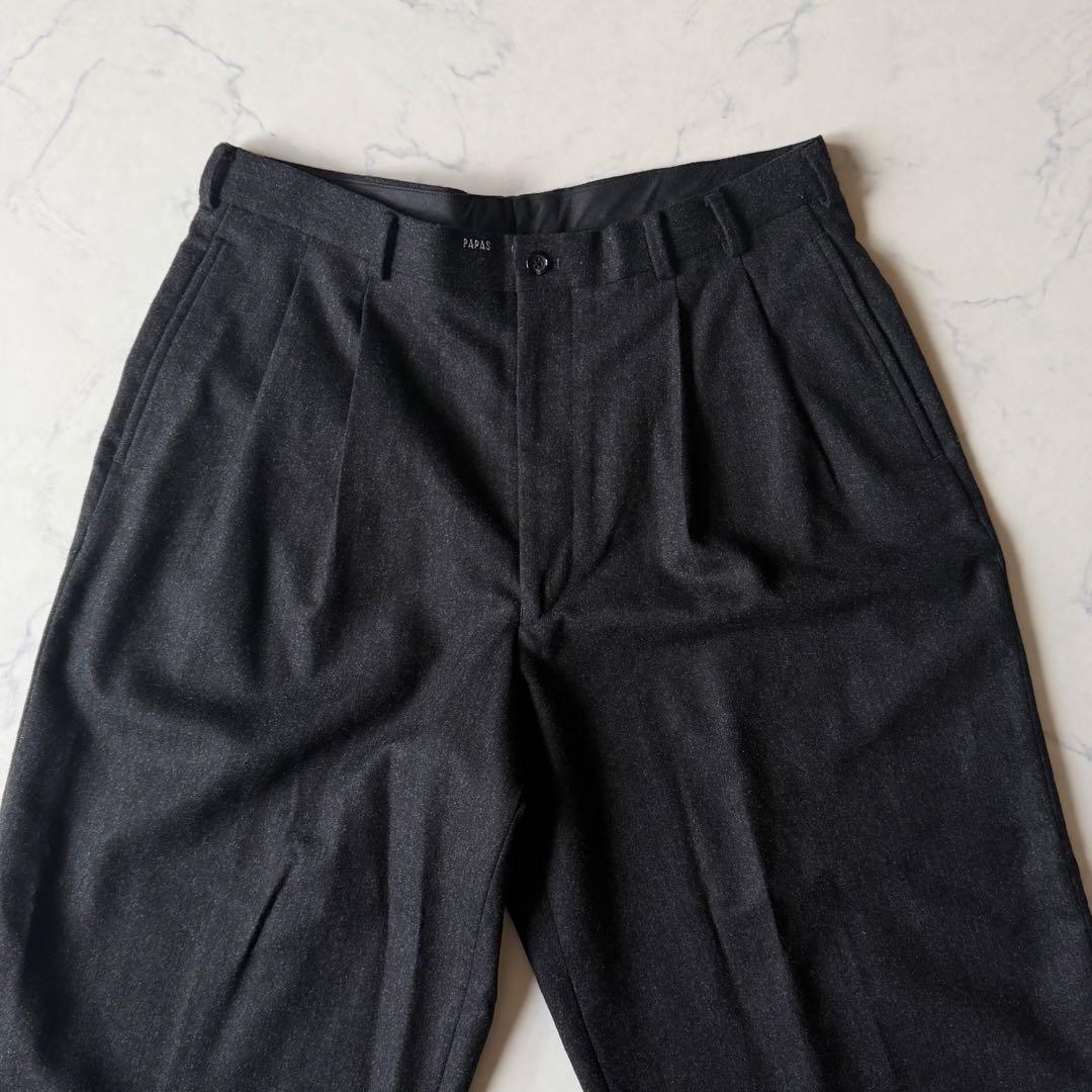 最高級カシミヤ混✨PAPAS ワイド2タックパンツ LL イタリア製最高級生地