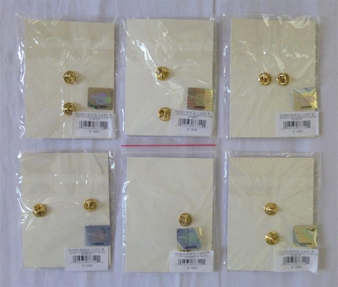 ハードロックカフェ　2002年バレンタインピン６店舗セット