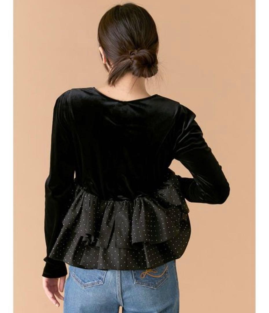 リリーブラウン ベロアペプラムフリルトップス グレー