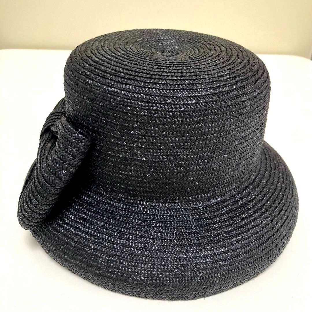 しおり様★イタリア製 GREVI フロントリボン ストローハット 麦わら帽子　黒