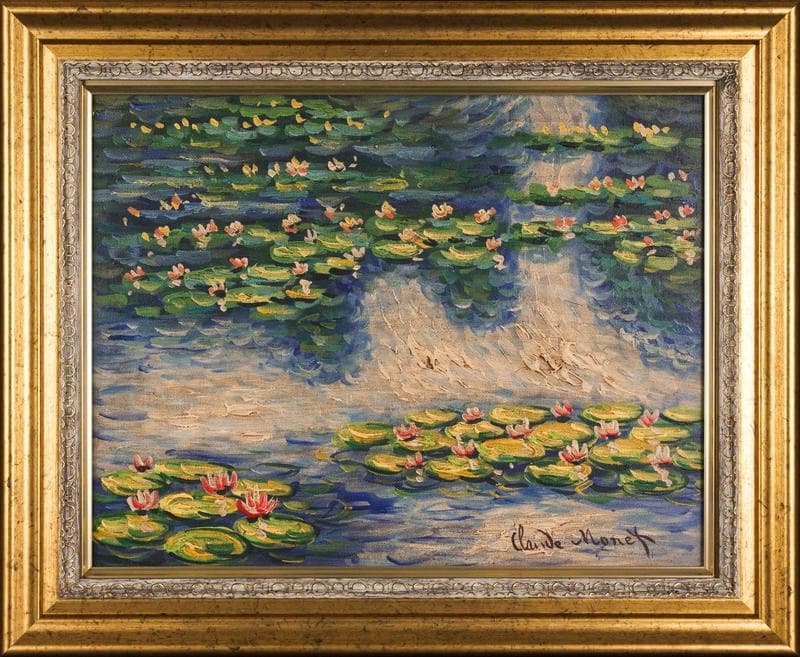 モネ　油彩　肉筆『睡蓮』表サイン　ギャラリー販売証明書　F6号　額装　b562