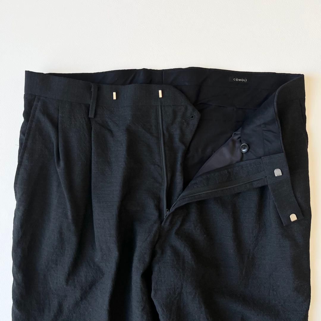 3223【美品】コモリ　ウール2タックパンツ　スラックス 21SS 黒　XL
