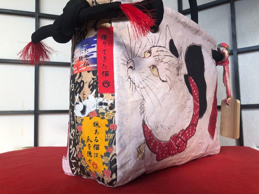 一閑張り　一閑張りバック　歌川国芳　鼠よけの猫　猫　少し大きめ