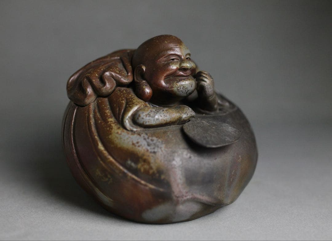 備前焼 難波好陽 細工 縁起物 七福神 布袋 置物 在銘 時代物 香炉 備前