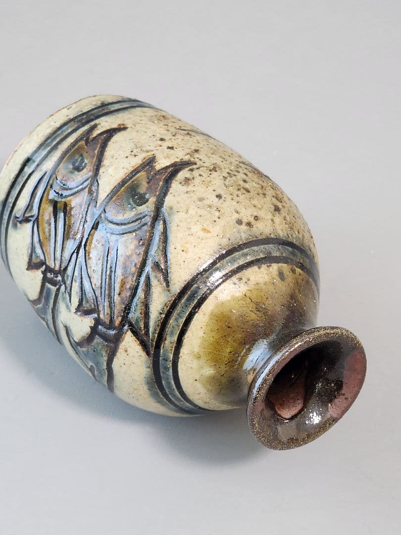 金城次郎 魚文徳利 笑う魚 共箱 栞 人間国宝 壷屋焼